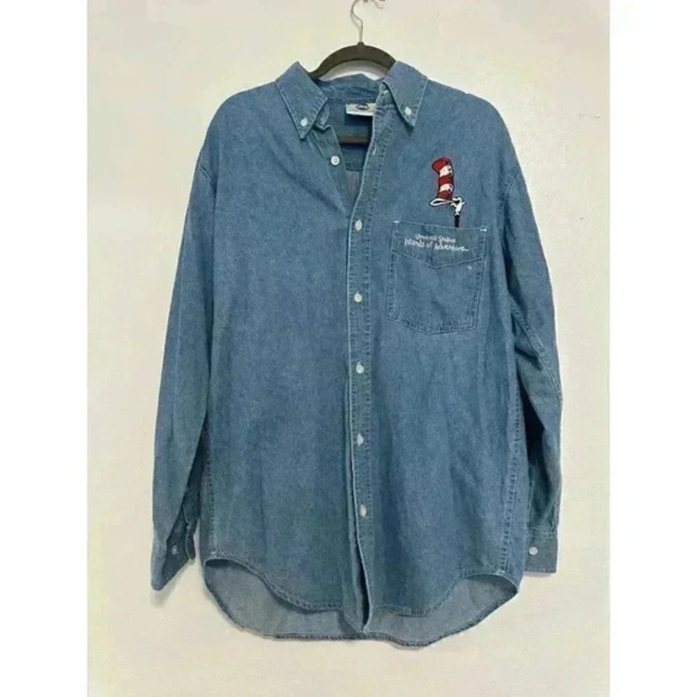 Vintage Disney Store Mickey Cintas Employee Uniform Denim Button Down Shirt sz M